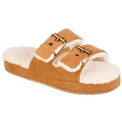 Isotoner Womens Microsuede Double Buckle Slide Slippers