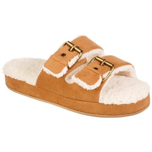 Isotoner Womens Microsuede Double Buckle Slide Slippers