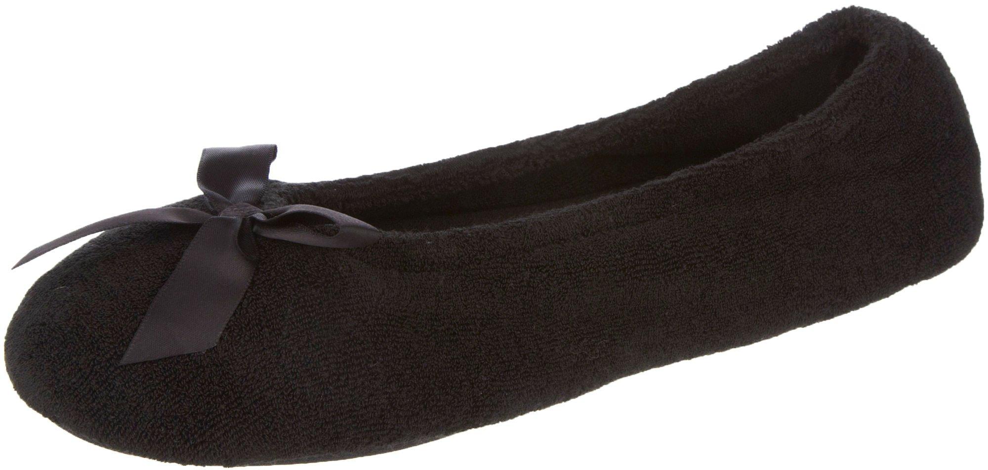isotoner signature terry ballet flat slippers with satin bow