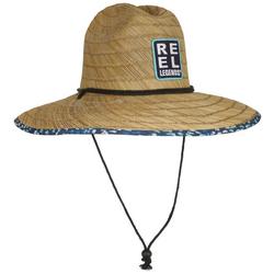 Womens Brushstroke Print Straw Lifeguard Hat