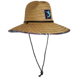Womens Palm Print Straw Lifeguard Hat