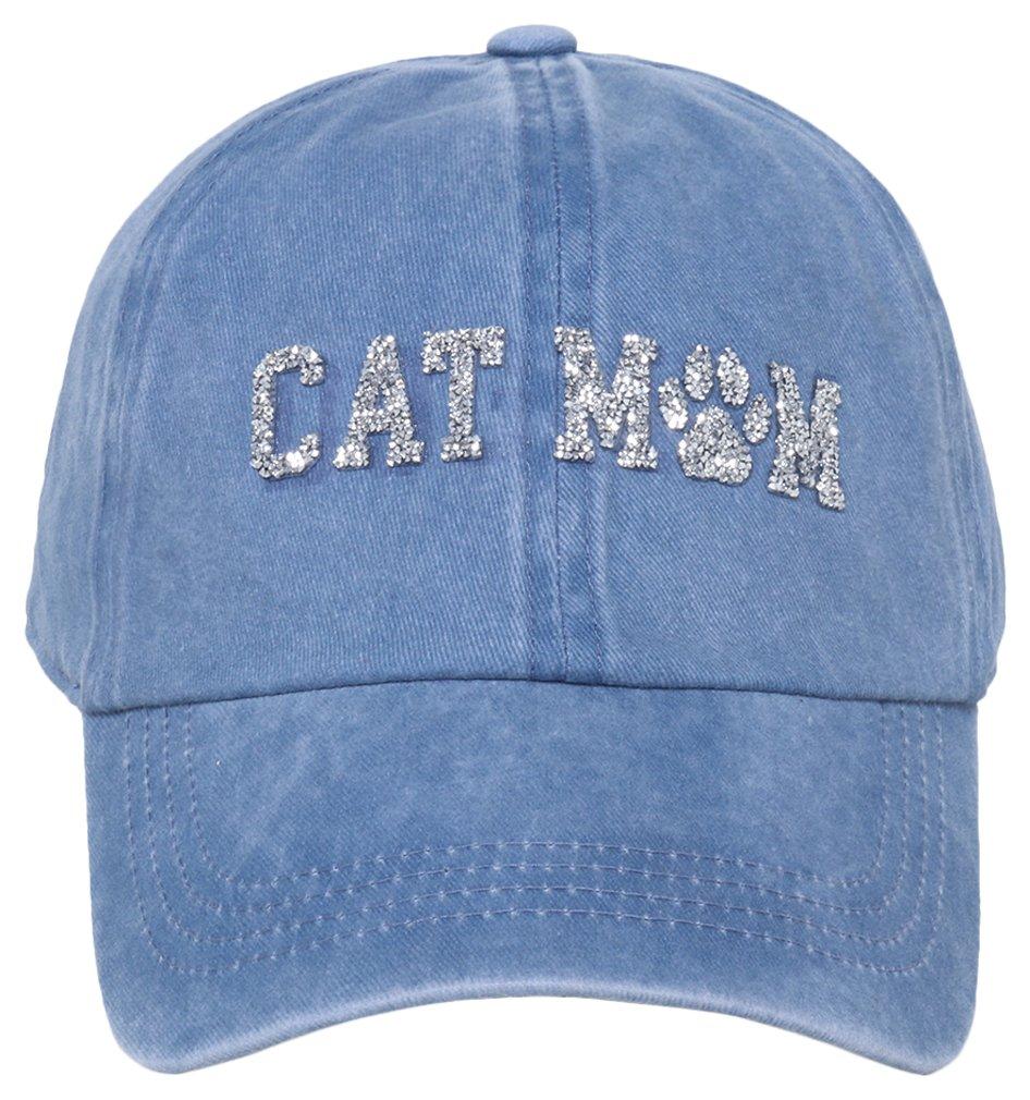 Womens Bling Cat Mom Solid Baseball Hat