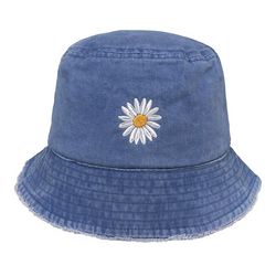 David & Young Womens Embroidered Daisy Denim Bucket Hat