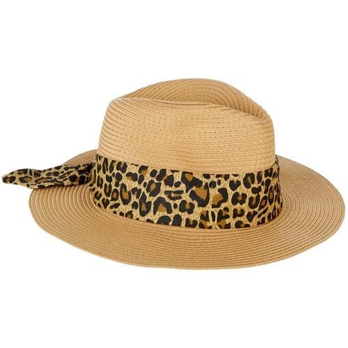 Nine West Womens Leopard Band Panama Hat