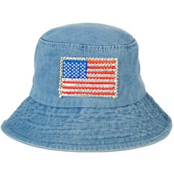 Americana Womens Patriotic Flag Patch Denim Bucket Hat