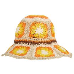 Womens Crocheted Paper 4 In. Brim Bucket Hat