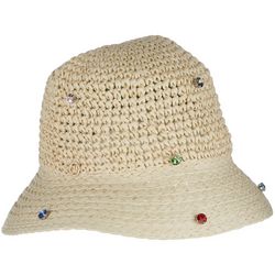 Steve Madden Womens Paper Braid Rhinestone Bucket Sun Hat