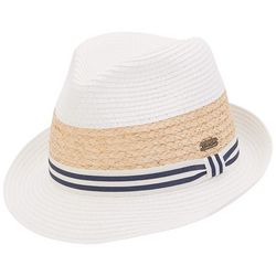 Sun N' Sand Womens Striped Ribbon Straw Fedora Hat