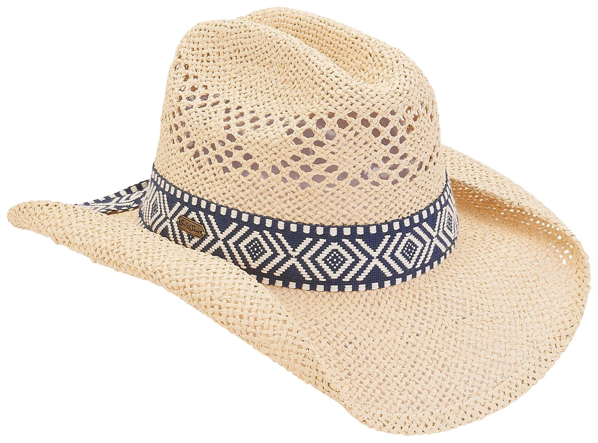 Sun N' Sand Womens Woven Western Cowboy Straw Hat