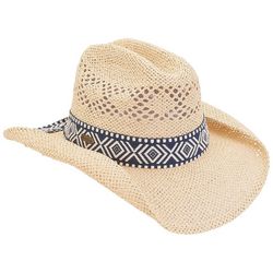Sun N' Sand Womens Woven Western Cowboy Straw Hat