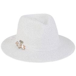 Womens Straw Jeweled Band Fedora Hat