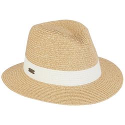 Sun N' Sand Womens White Ribbon Straw Fedora Hat