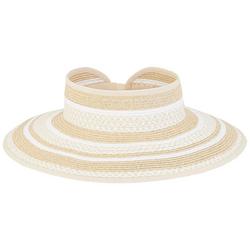 Womens Striped Woven Straw Open Top Sun Hat