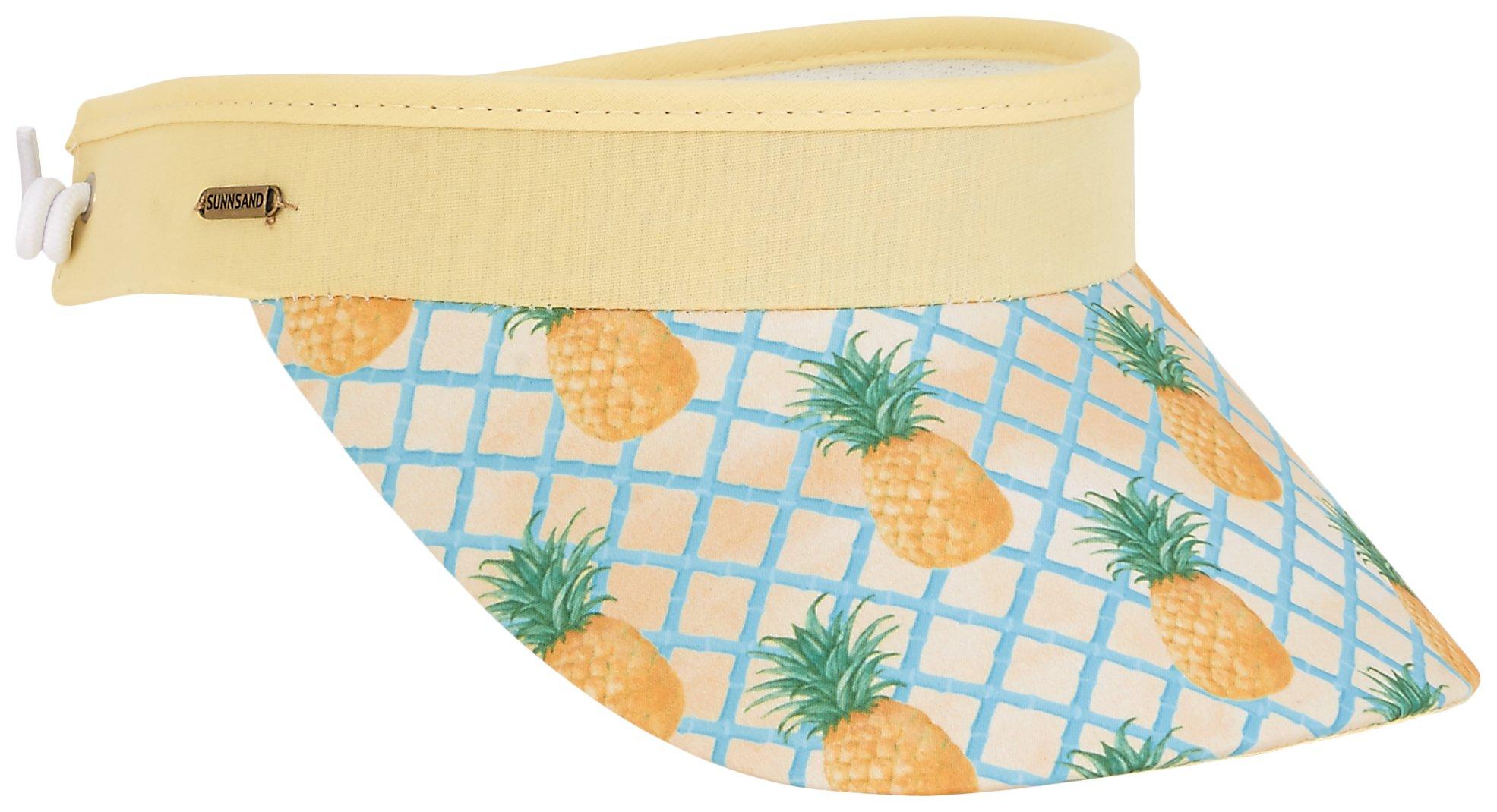 Sun N' Sand Womens Pineapple Lattice Fabric Coil Back Visor