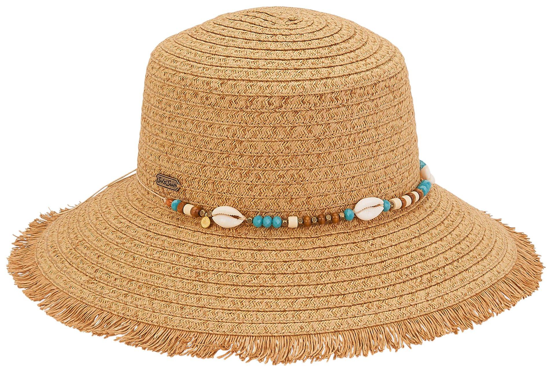 Womens Shell Paper Braid Bucket Sun Hat