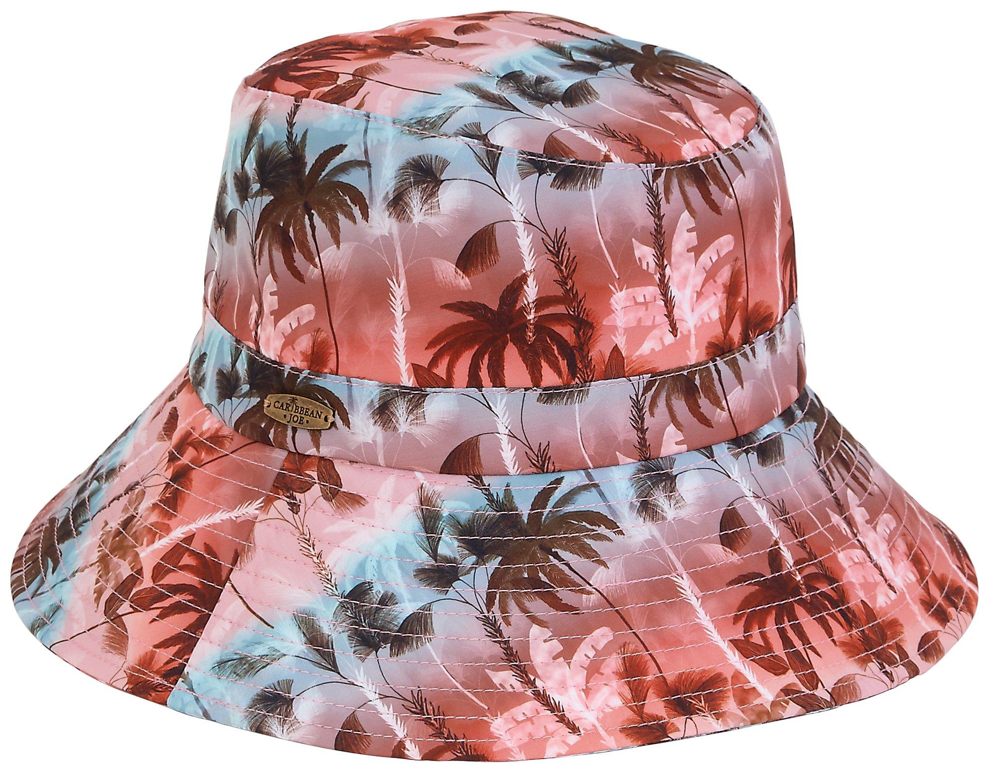 Caribbean Joe Womens Palm Tree Print Bucket Sun Hat