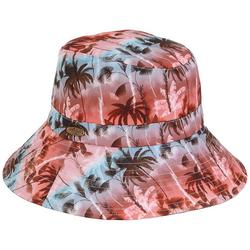 Womens Palm Tree Print Bucket Sun Hat