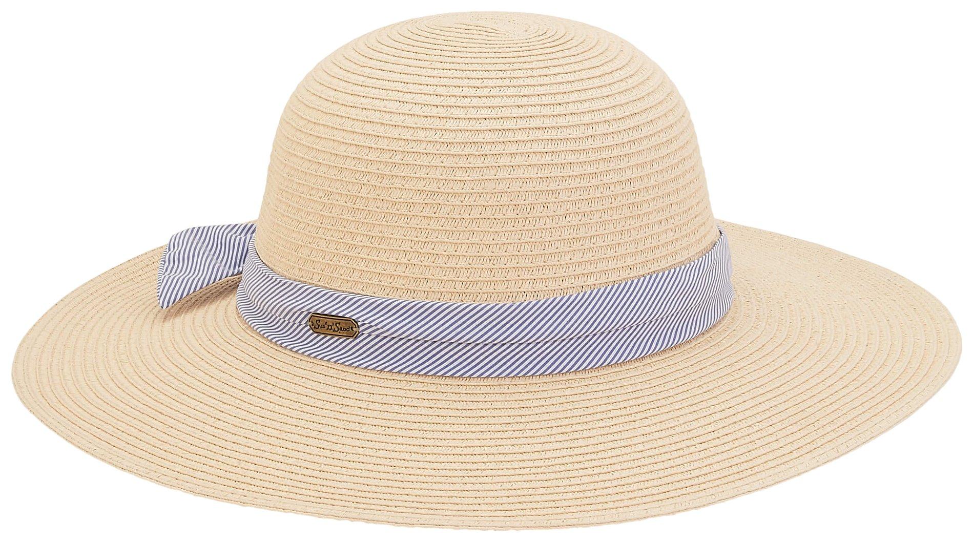 Womens Ribbon Hatband Paper Braid Round Sun Hat