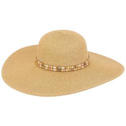 Womens Bead Hatband Woven Straw Floppy Sun Hat