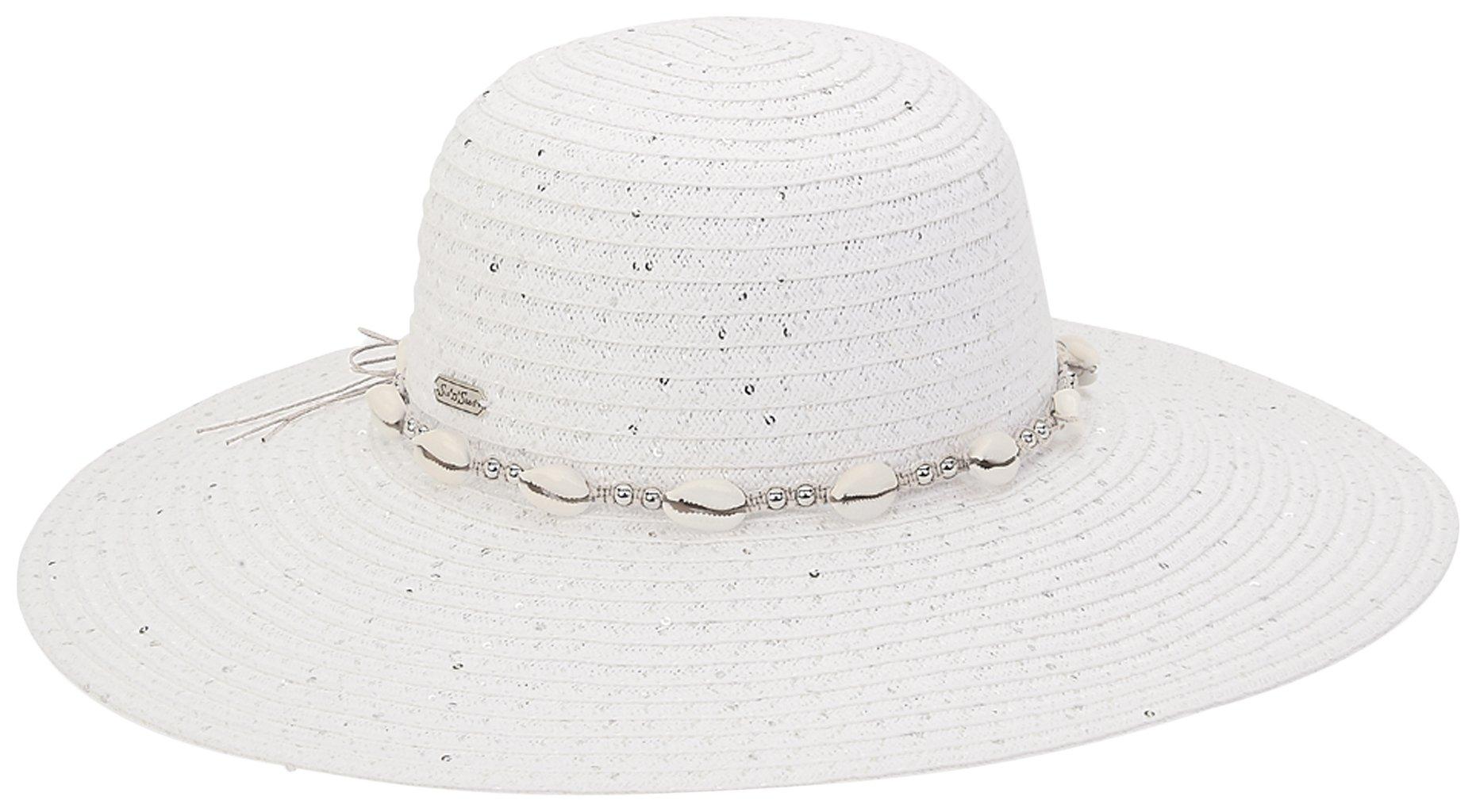 Sun N' Sand Womens Cowrie Shell Straw Floppy Sun Hat