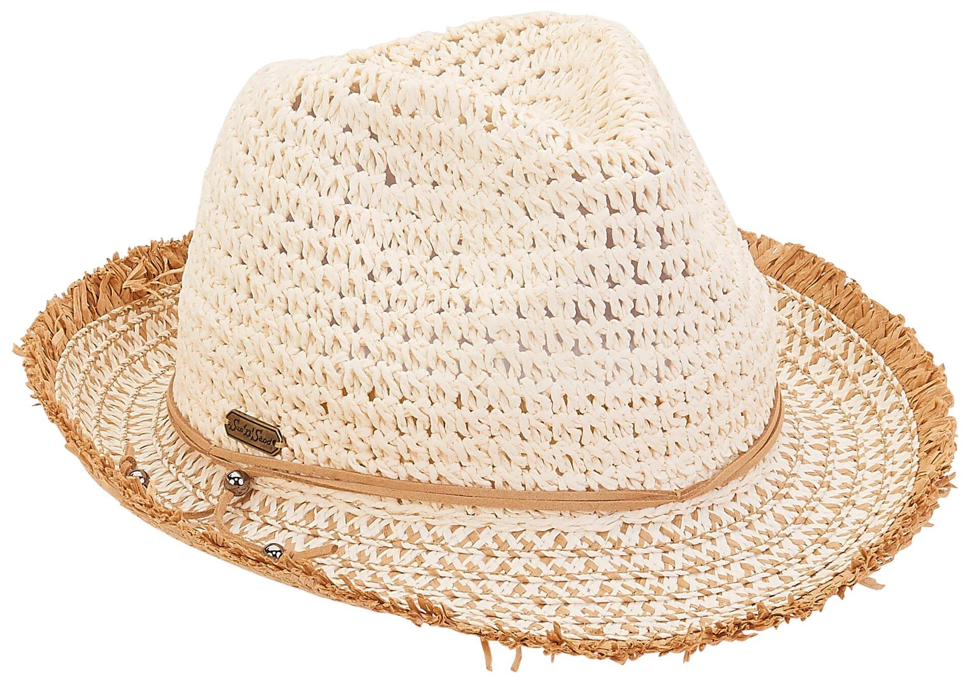 Sun N' Sand Womens Fedora Two Tone Fray Hat