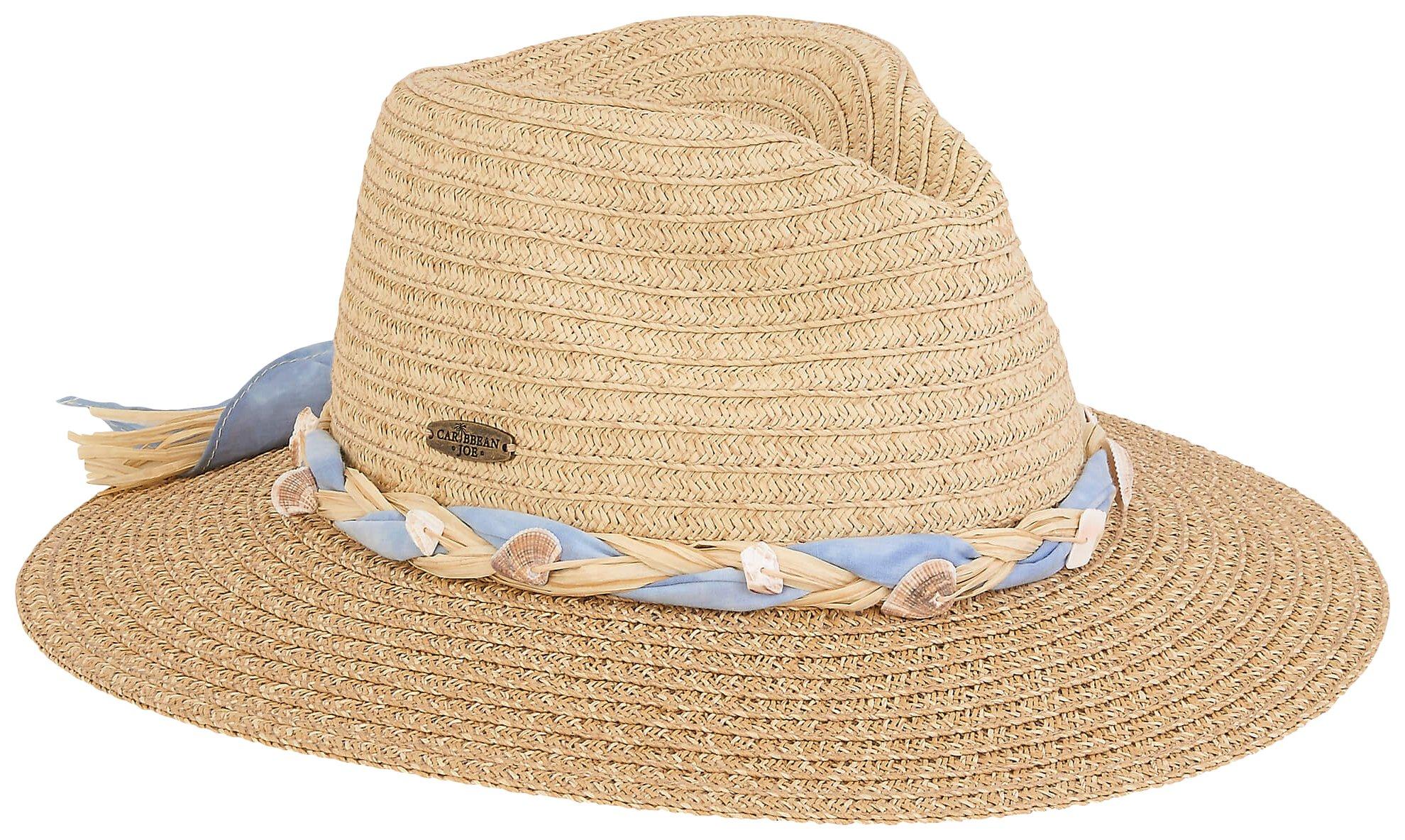 Sun N' Sand Womens UPF 50+ Shells Straw & Fabric Braid Hat