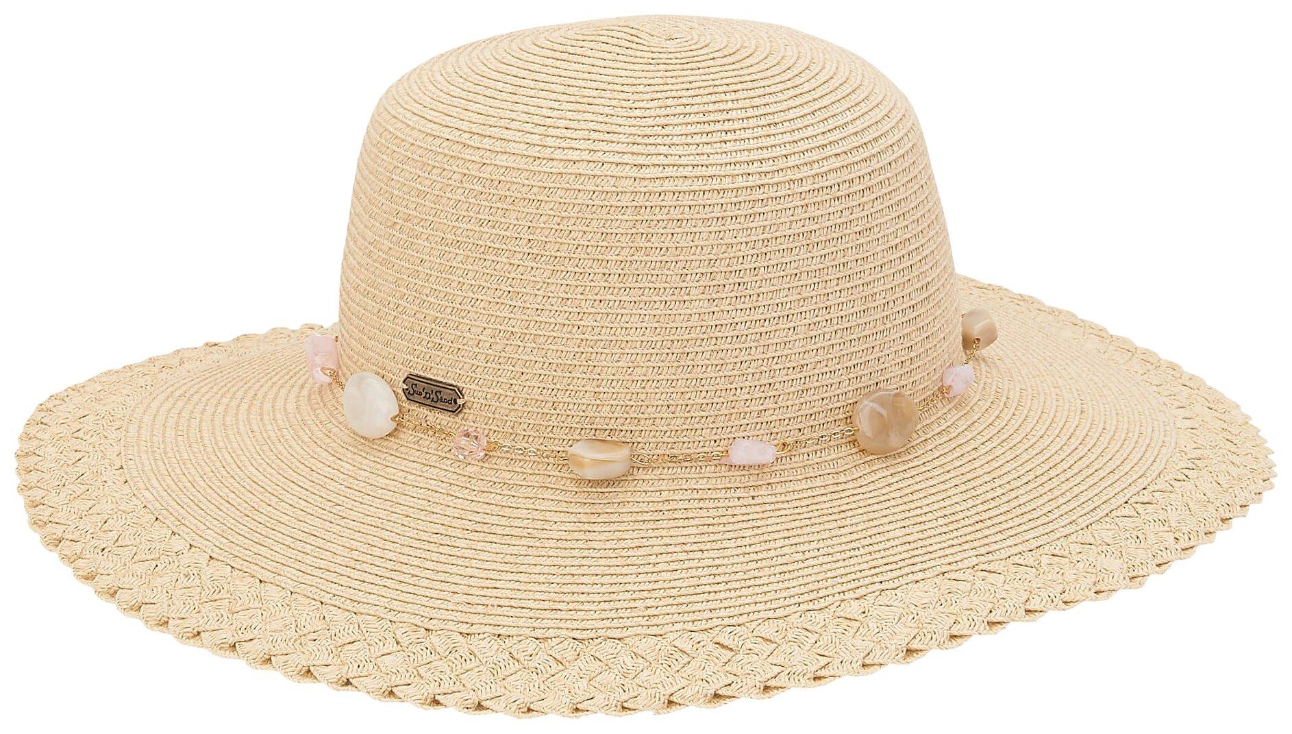 Sun N' Sand Womens Bead Hatband Straw Floppy Sun Hat