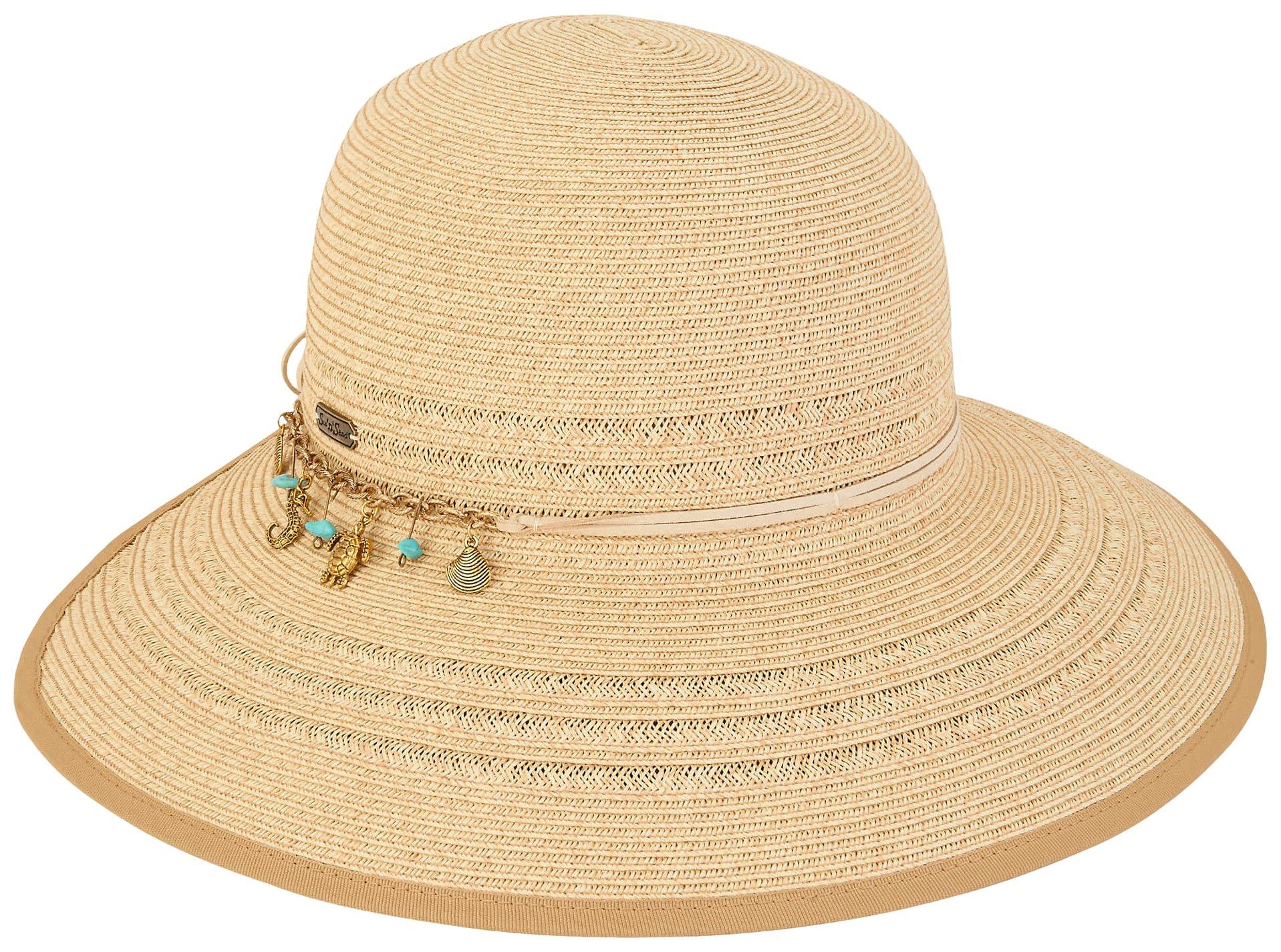 Sun N' Sand Womens Amy Sealife Charm Braid Backless Sun Hat