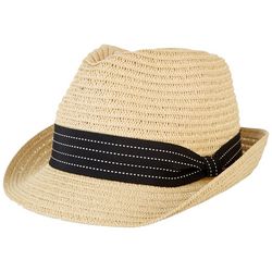 Sun N' Sand Womens Black Ribbon Straw Fedora Hat