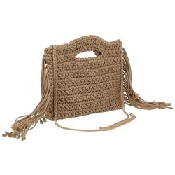 Moda Luxe Woven Cotton Fringe Clutch Handbag