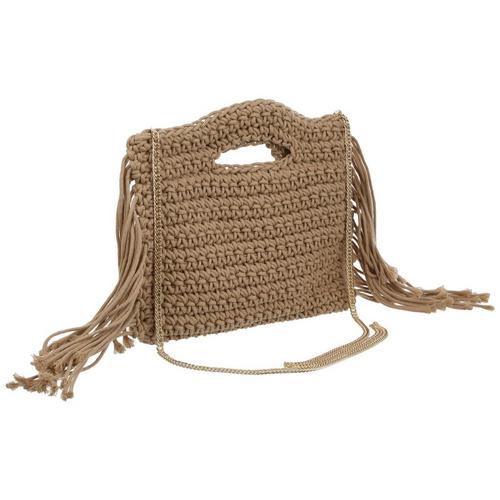 Moda Luxe Woven Cotton Fringe Clutch Handbag