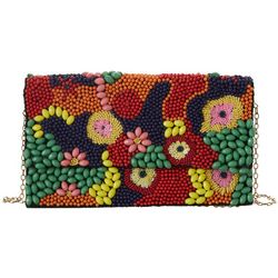 Lulu Beaded Swirl Design Clutch Crossbody Handbag