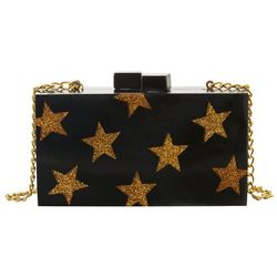Lulu Gold Glitter Stars Acrylic Box Crossbody Shoulder Bag