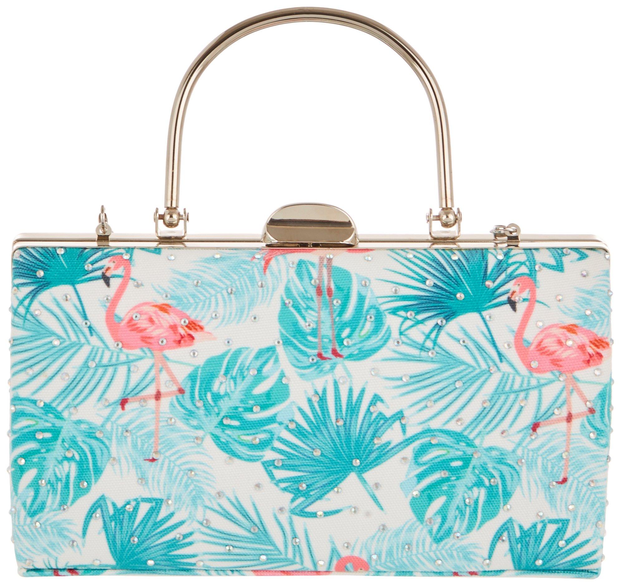 D'Margeaux Flamingo Print Crystal Front Crossbody Clutch