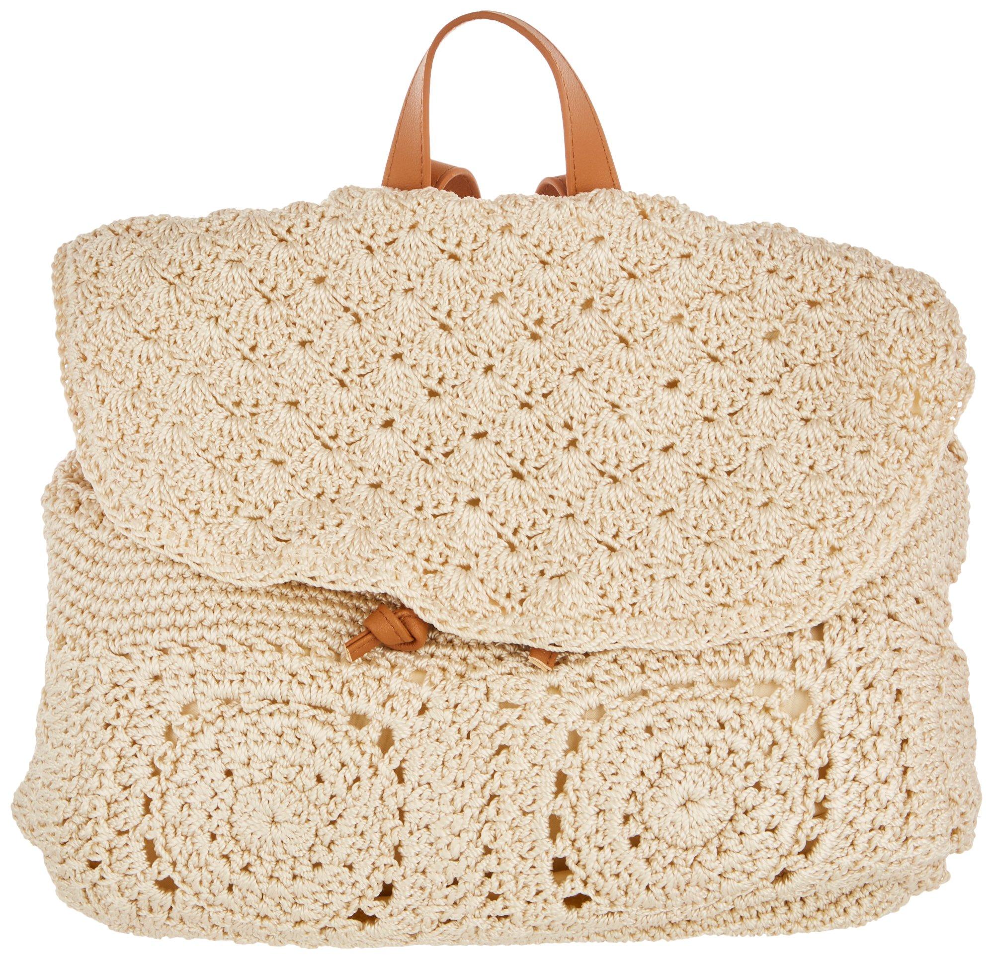 Straw Studios Solid Color Flap Crochet Backpack