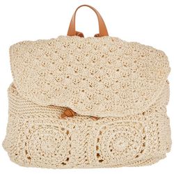 Straw Studios Solid Color Flap Crochet Backpack