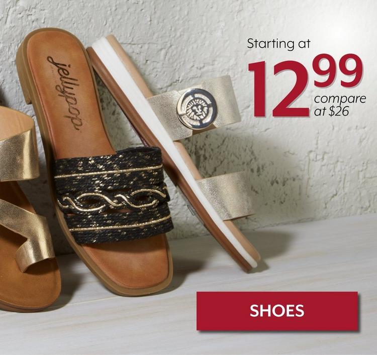 Shoes, starting at $12.99, compare at $26