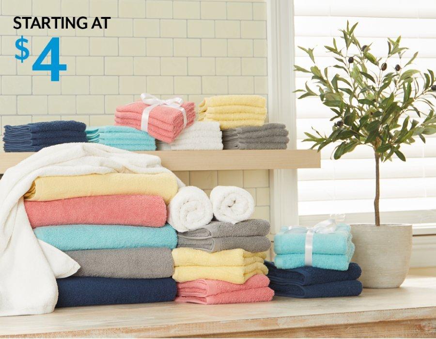 Starting at $4 Bath towels, wash cloths or hand towels