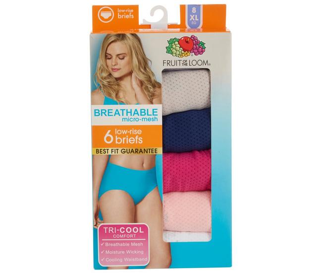 Women's Plus Fit for Me® Breathable Cooling Stripes Brief Panty, Assorted 6  Pack