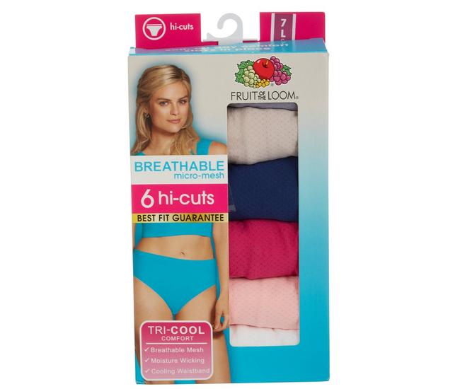 Fruit of the Loom Women's 6 Pack Breathable Micro-Mesh Hi-Cuts