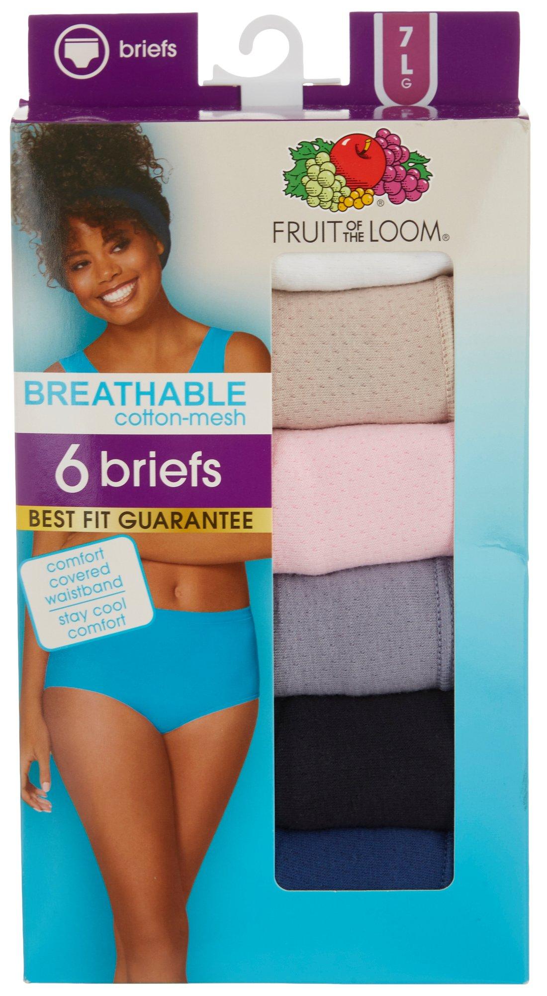 Fruit of the Loom womens Breathable Underwear, Regular, Brief - Cotton Mesh  - 6 Pack Assorted Colors, 8 US - Imported Products from USA - iBhejo
