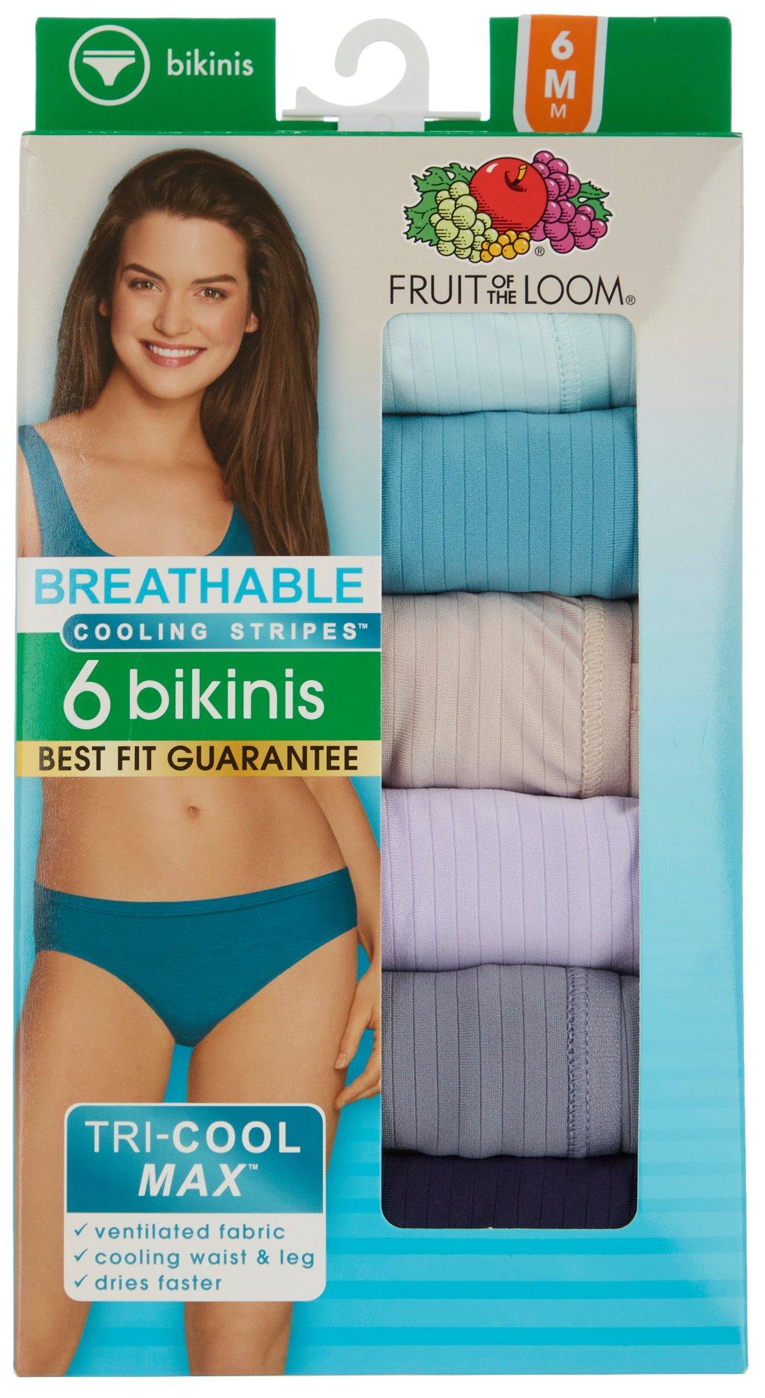 Womens 6 Pk. Cooling Stripes Bikini Briefs