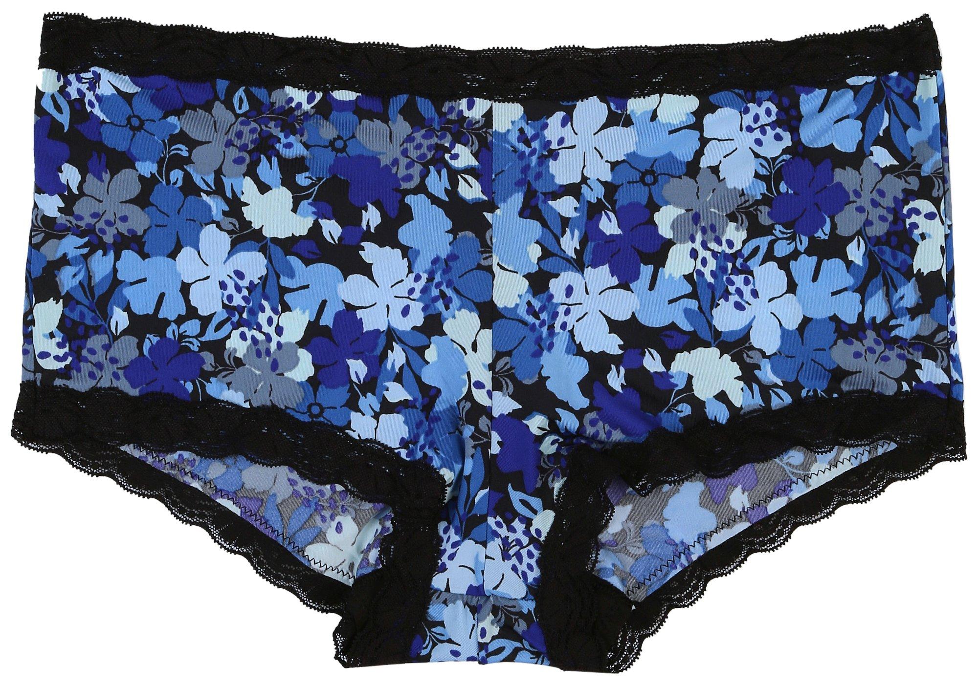 Flower Print Lace Trim Boyshort Panties 40760