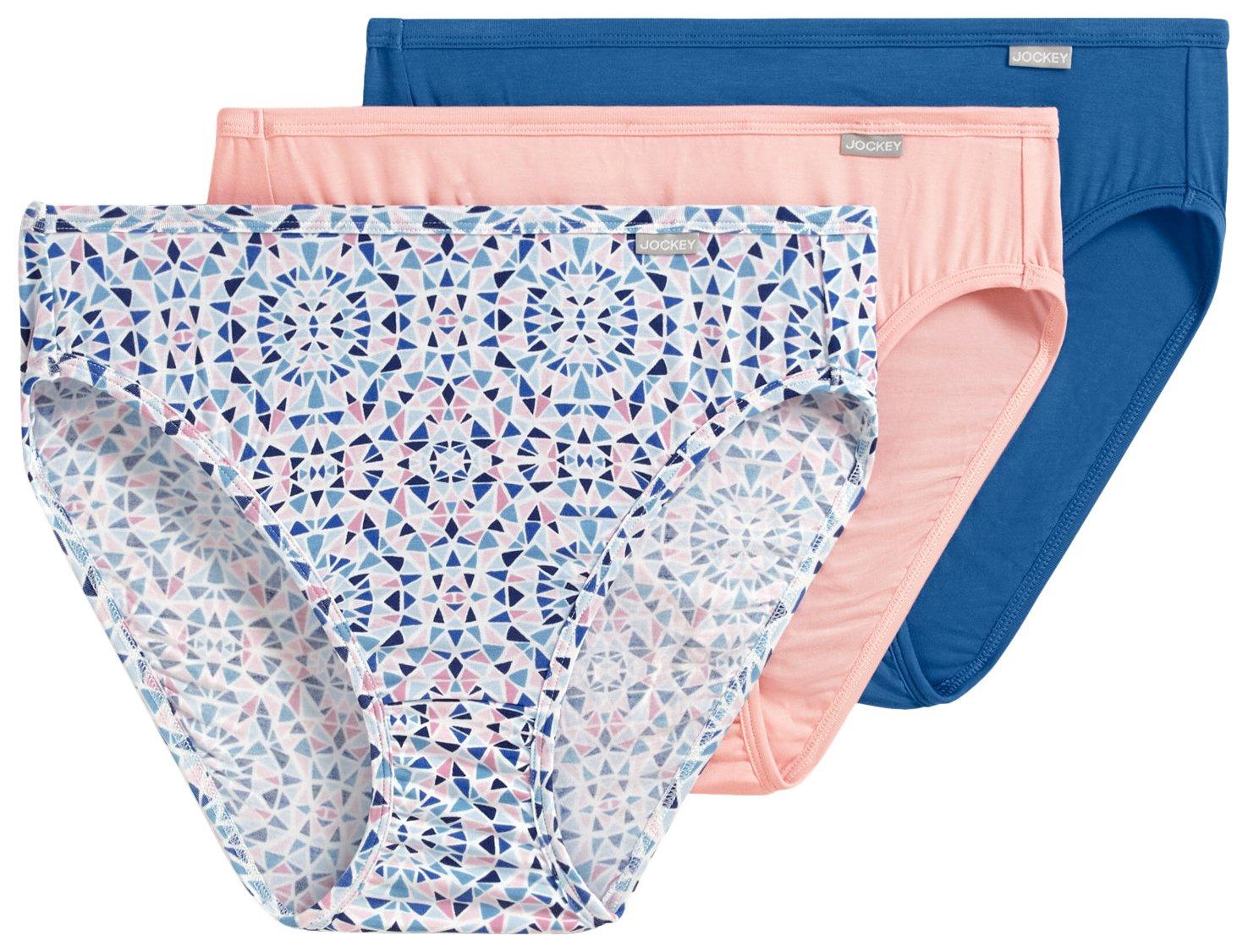 New Jockey Women's size 9 Underwear Elance Cotton Bikini 3 Pack Navy Purple  Flor