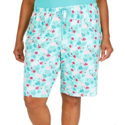 Plus Flamingo Floral Print Cooling Sleepwear Pajama Shorts