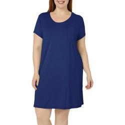 Plus Solid Pocket Short Sleeve T-Shirt Nightgown