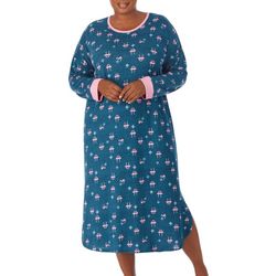 Ellen Tracy Plus Flamingo Sweater Knit Lounger Nightgown