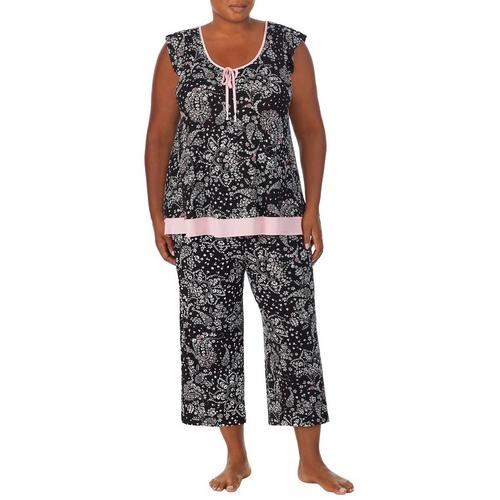 Ellen Tracy Plus 2-Pc Tie Paisley Ruffle Sleepwear