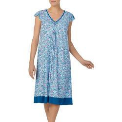 Plus 45 In. Floral Flutter Sleeve Nightgown