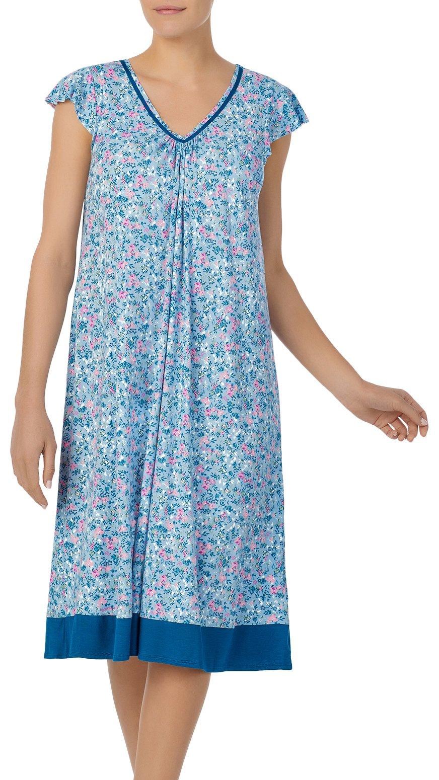 Plus 45 In. Floral Flutter Sleeve Nightgown